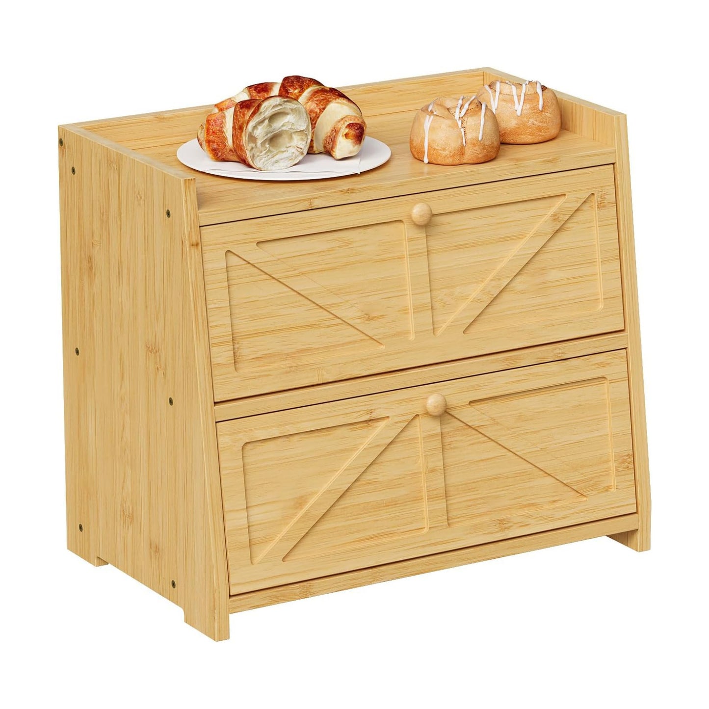 Trironsun Vintage Double Layer Bread Box for Kitchen Counter Bamboo Bread Storage Container Large Capacity Bread