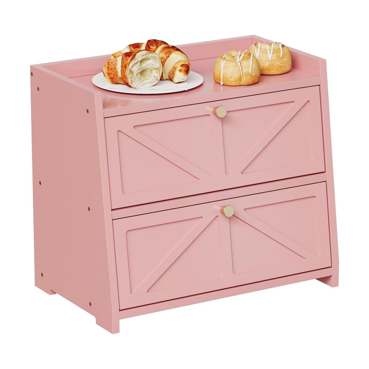 Trironsun Vintage Double Layer Bread Box for Kitchen Counter Bamboo Bread Storage Container Large Capacity Bread