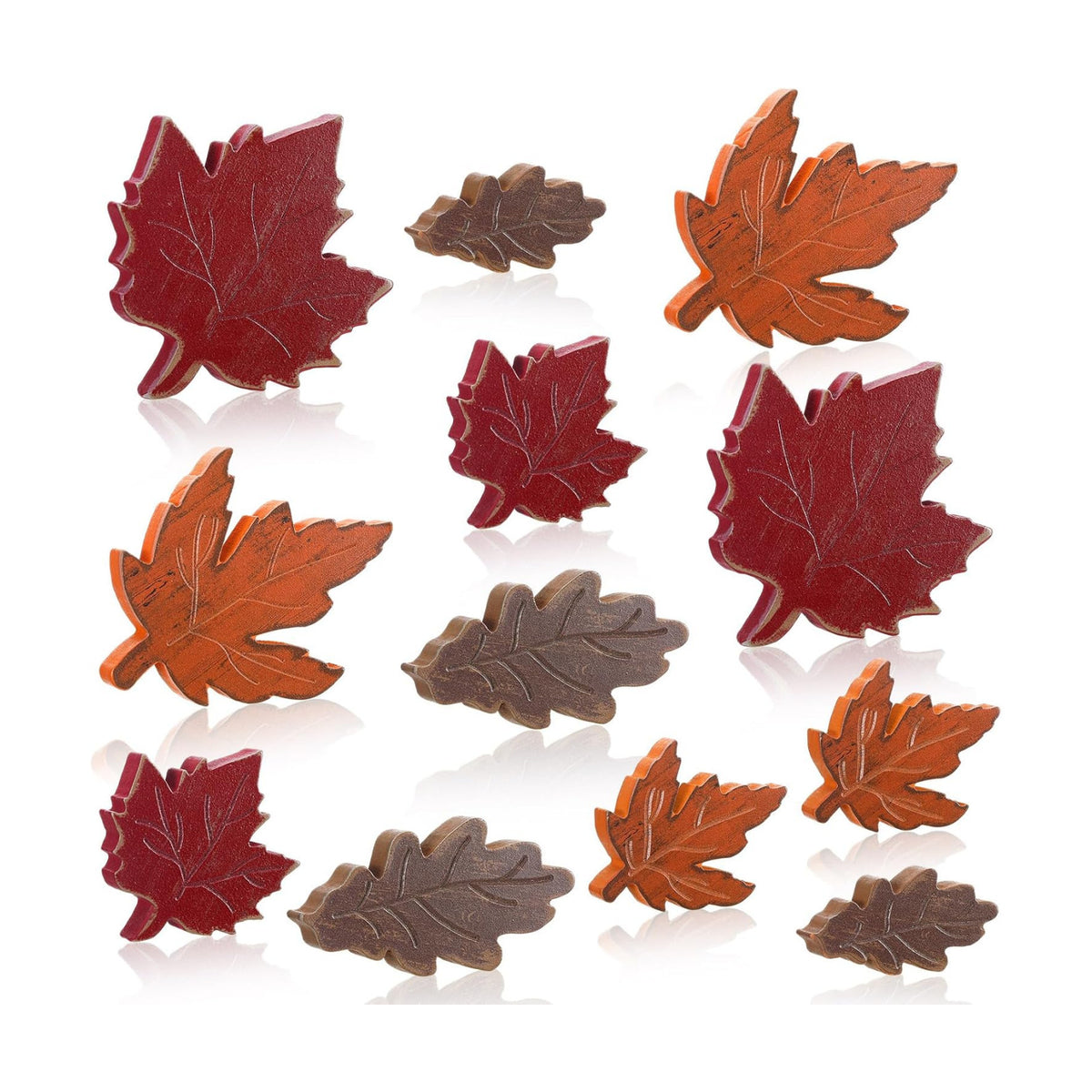 Bencailor 12 Pcs Fall Tiered Tray Decor Wooden Maple Leaf Decor Fall Table Decoration Retro Autumn Wooden Sign Thanksgiving Centerpiece for Home Desk Office Party Decoration