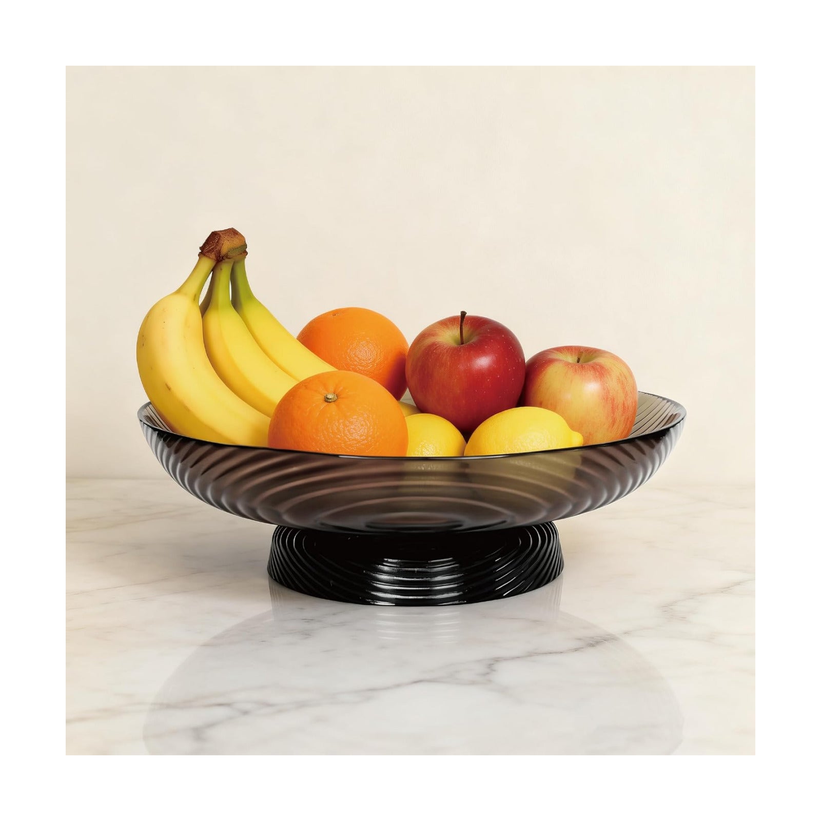 12" Ribbed Pedestal Decorative Bowl / Smoke Grey