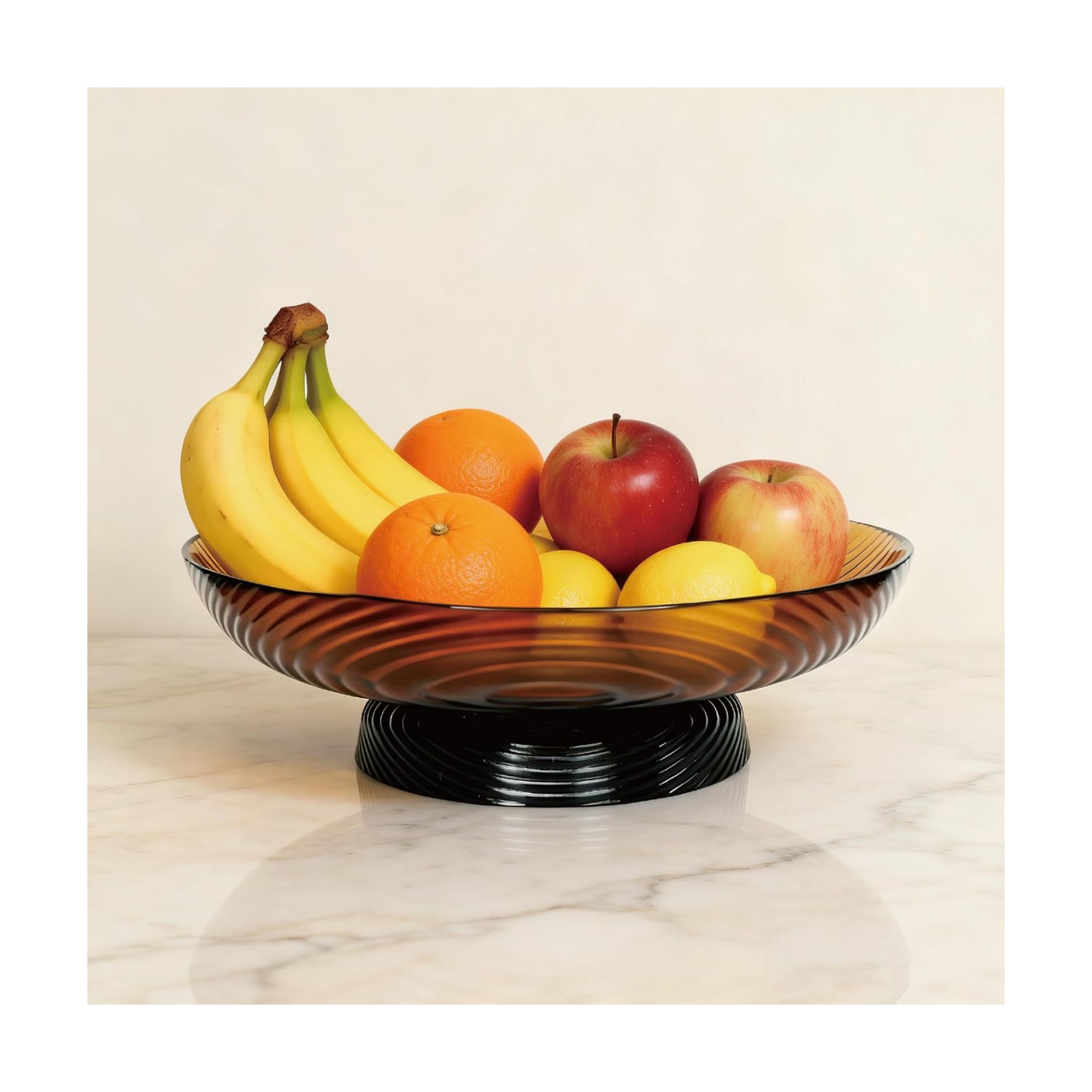 12" Ribbed Pedestal Decorative Bowl / Amber