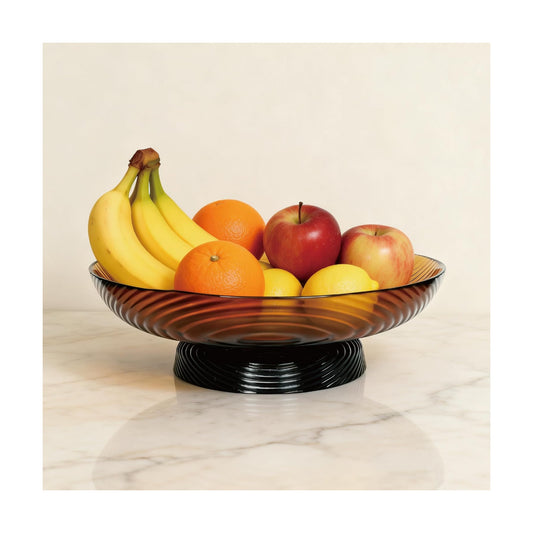 12" Ribbed Pedestal Decorative Bowl / Amber