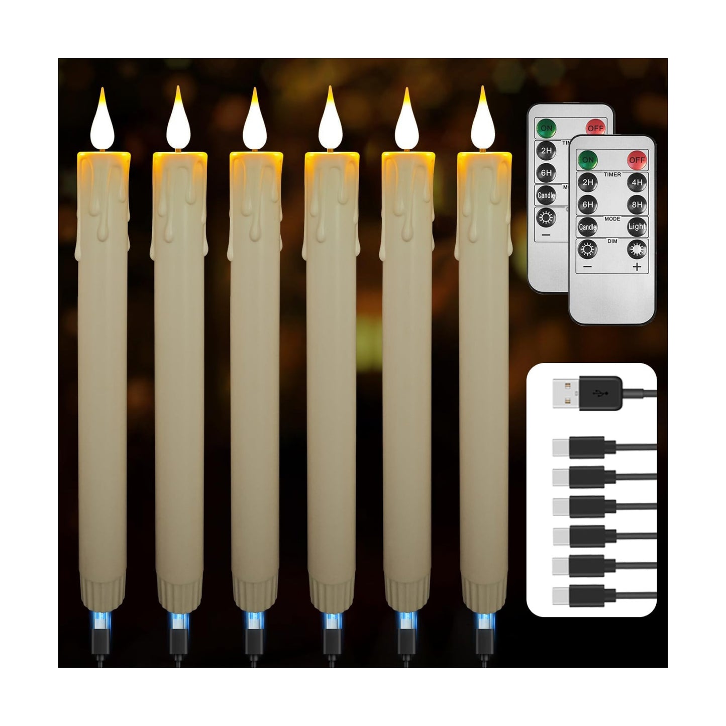 9.9-Inch Rechargeable Flameless Taper Candles, 60+ Hours Runtime, Remote & Timer, Flickering LED, Safe for Home &