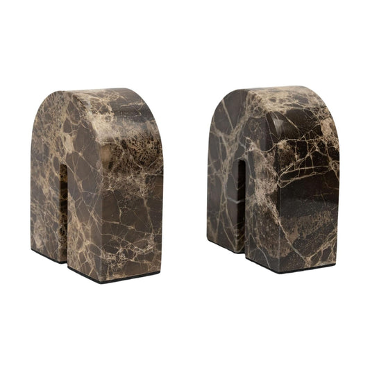 Marble Bookends / Unique Brown Arched Book Ends / Natural / Set of 2