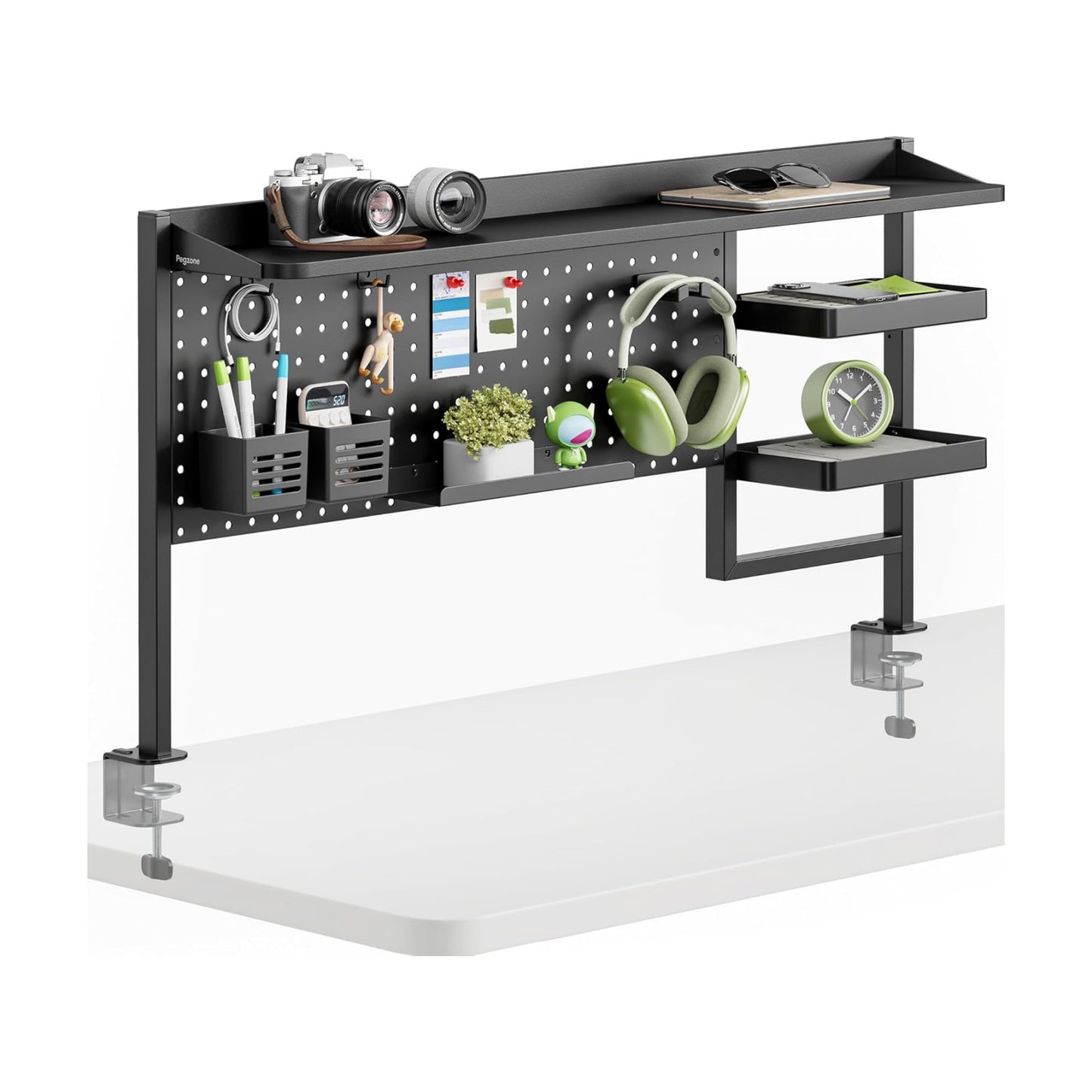 Clamp on Desk Shelf, 44" Desktop Shelving System, Black | with Pegboard and Accessories, Desktop Organizer with 2-Tier