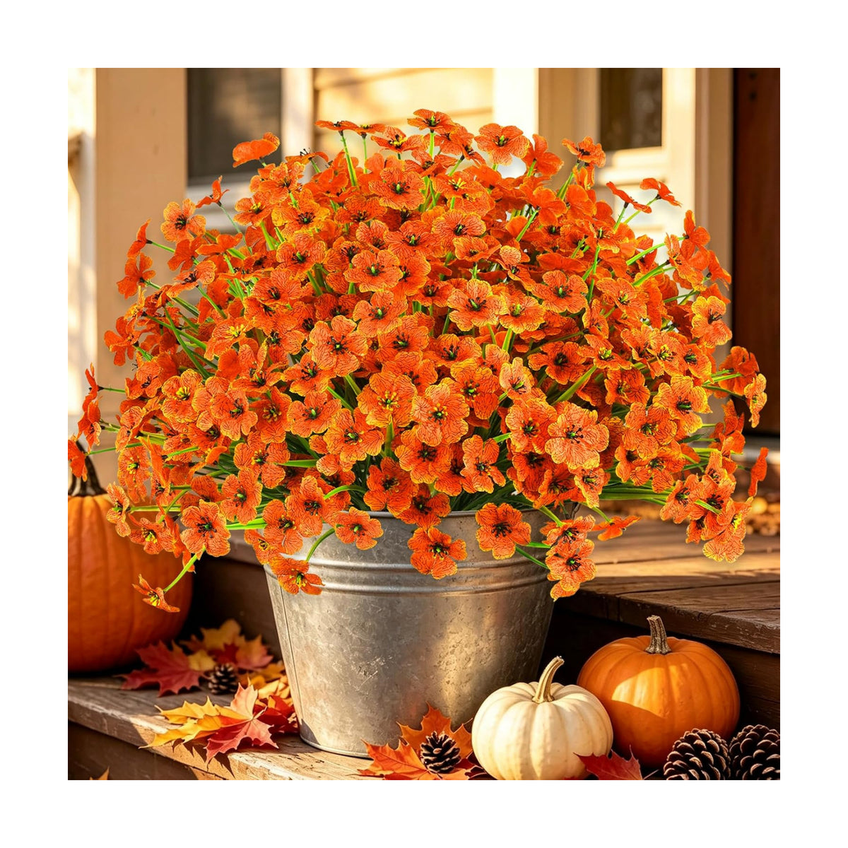 24PCS Artificial Fall Flowers for Outdoors, Fake Mums, Orange