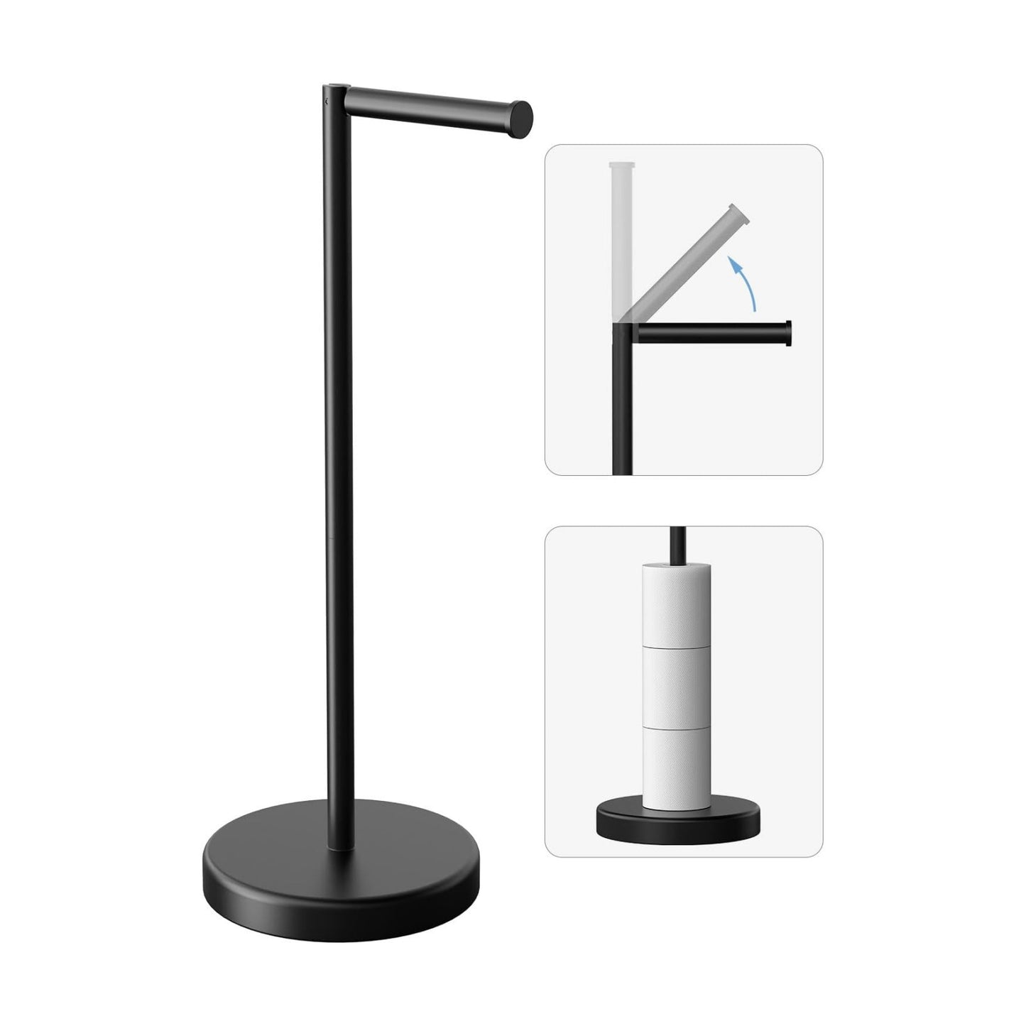 Matte Black Toilet Paper Holder Stand Free Standing Tissue Roll Holder | Freestanding Toilet Paper Stand Storage for