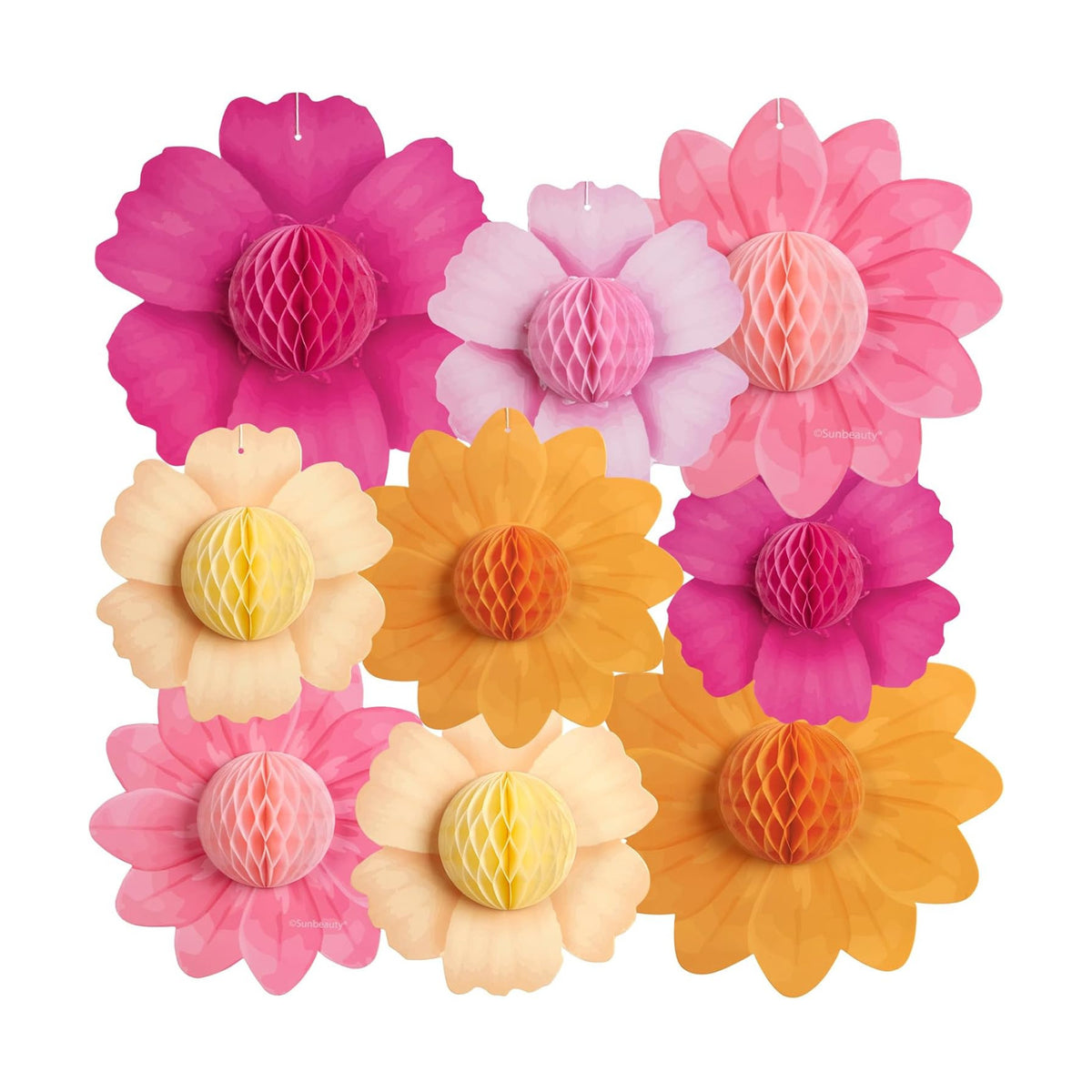 Paper Jazz Hanging Paper Flower Sunflower Honeycomb Party Decoration Pink Orange Spring Garden Themed Summer Party Supplies Large Paper Flower for Wall for Tea Party Baby Shower Wedding.