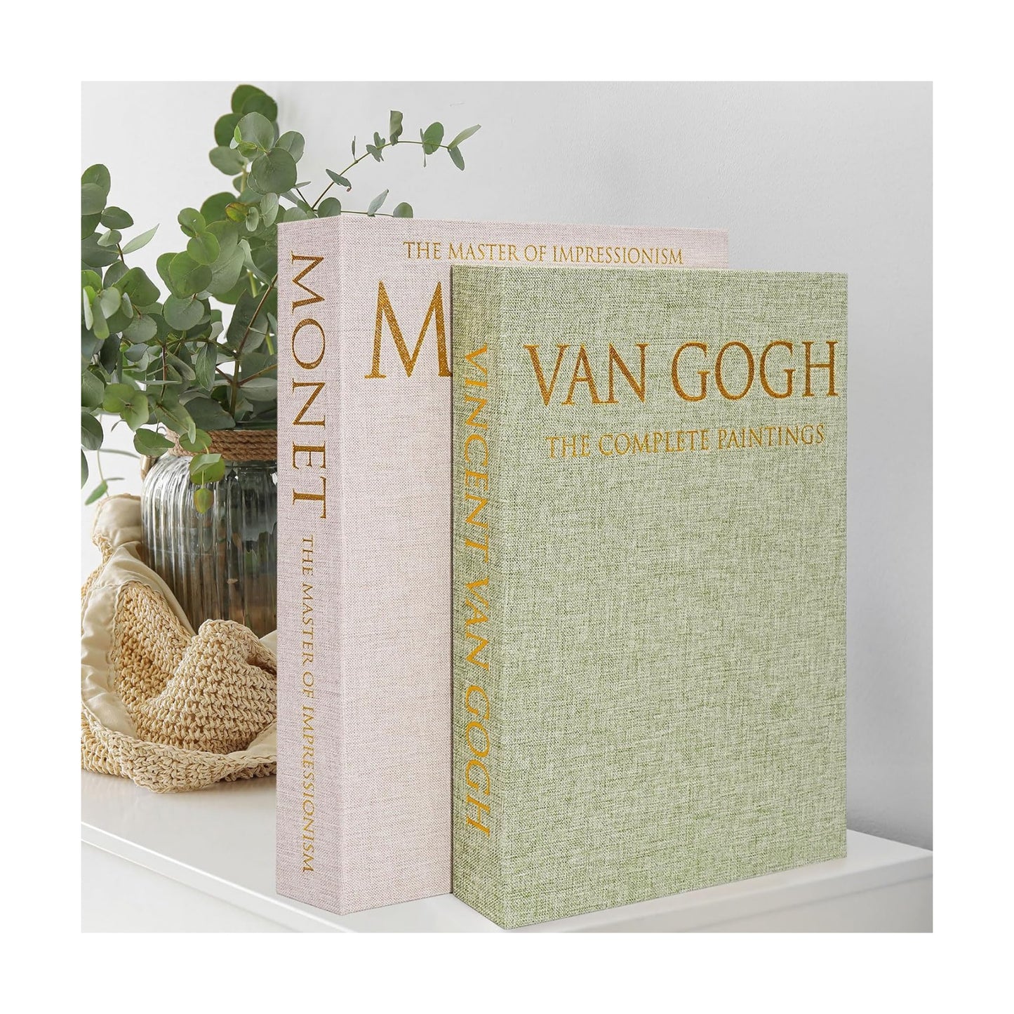 Linen Faux Book Storage Box / Grassgreen / Set of 2