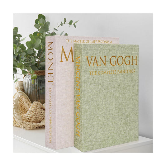 Linen Faux Book Storage Box / Grassgreen / Set of 2