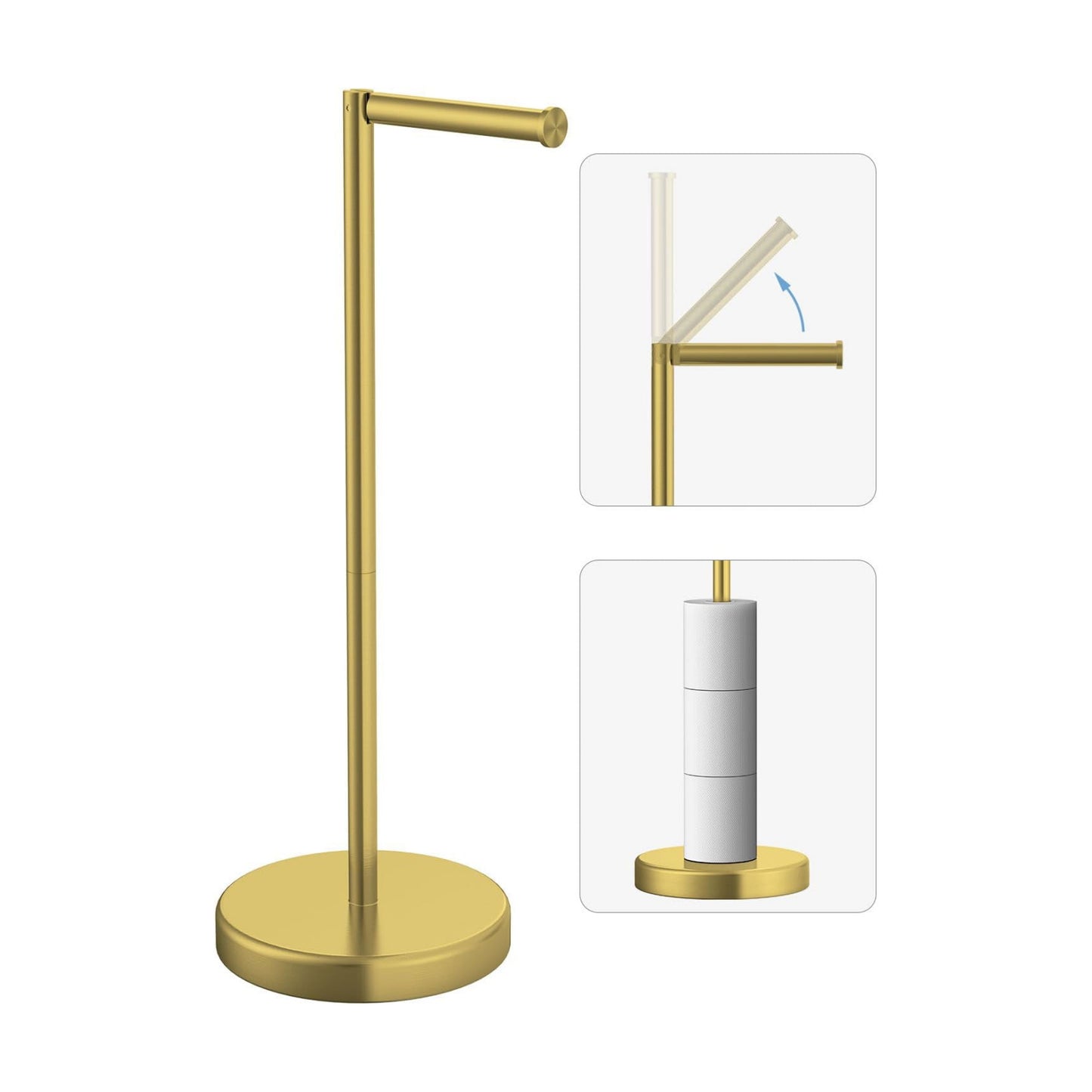 Brushed Gold Toilet Paper Holder Stand Free Standing Tissue Roll Holder | Freestanding Toilet Paper Stand Storage for