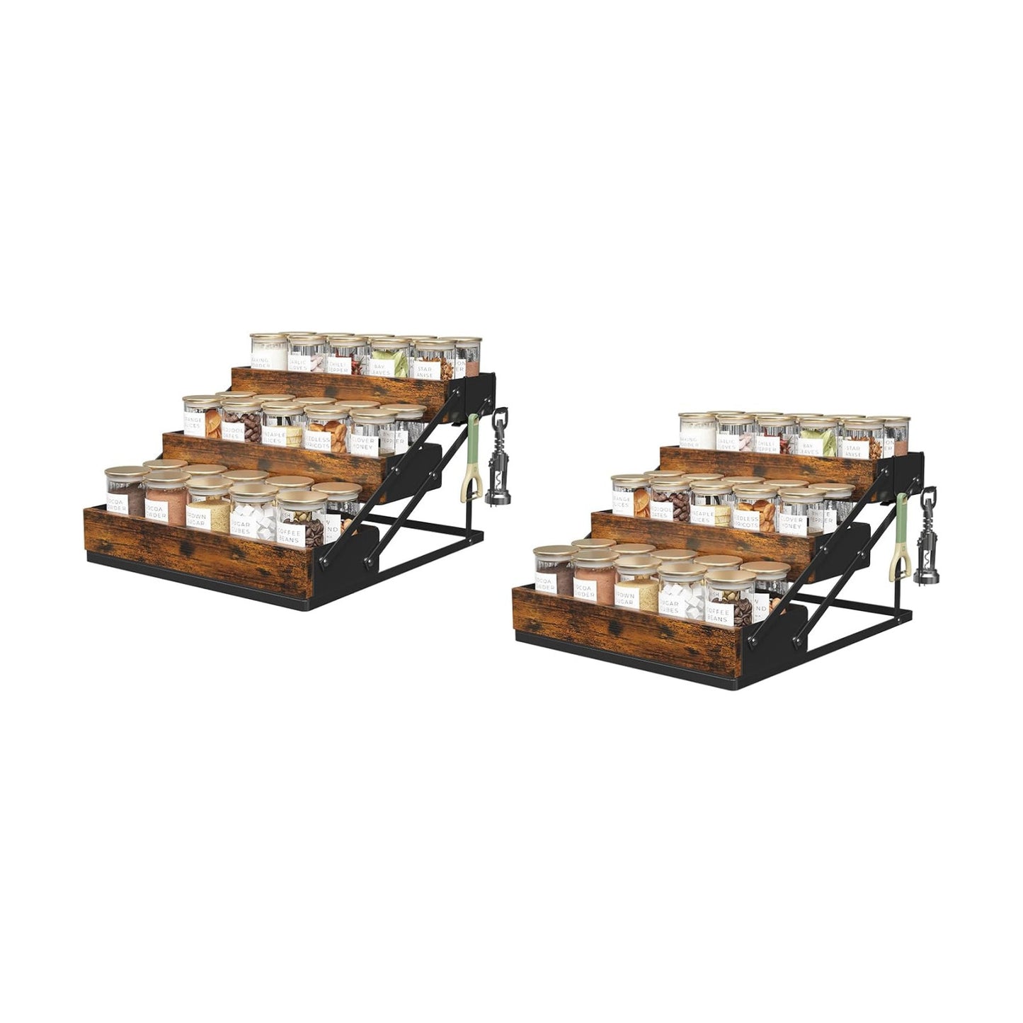 3 Tier Foldable Spice Rack Organizer for Countertop, Step Shelf with Spice Jars for Kitchen Cabinet Drawers Seasoning