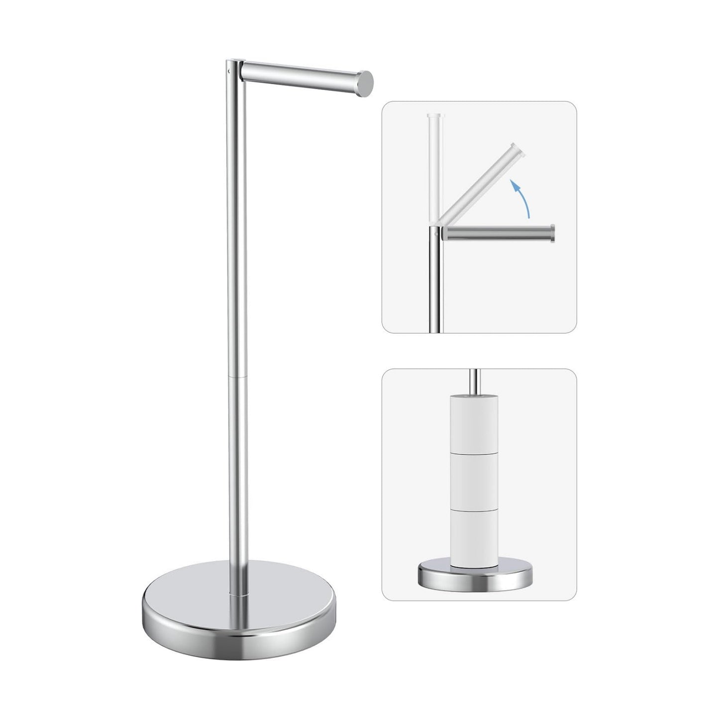 Chrome Toilet Paper Holder Stand Freestanding Tissue Roll Holder Bathroom | 304 Stainless Steel Rustproof Free Standing