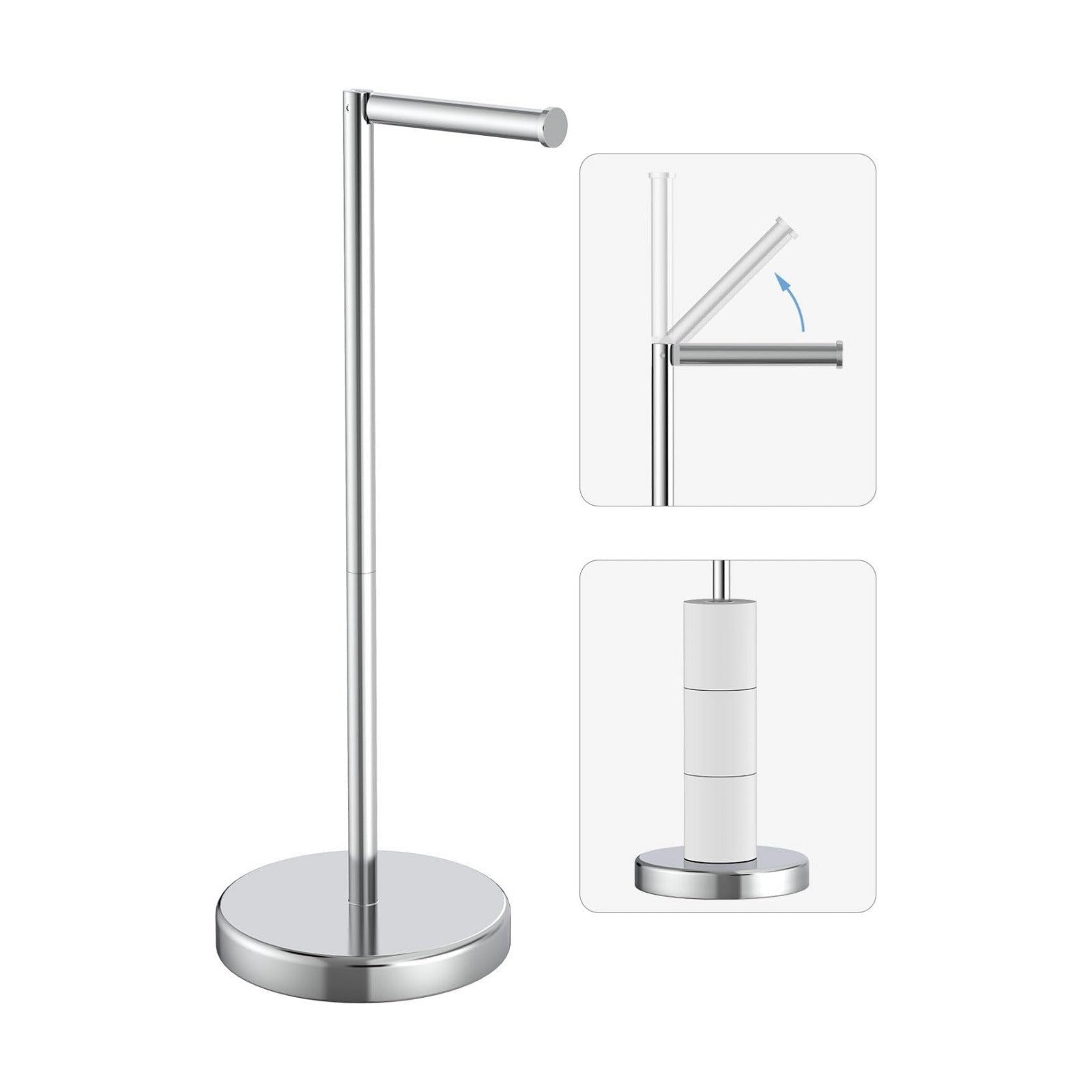 Chrome Toilet Paper Holder Stand Freestanding Tissue Roll Holder Bathroom | 304 Stainless Steel Rustproof Free Standing