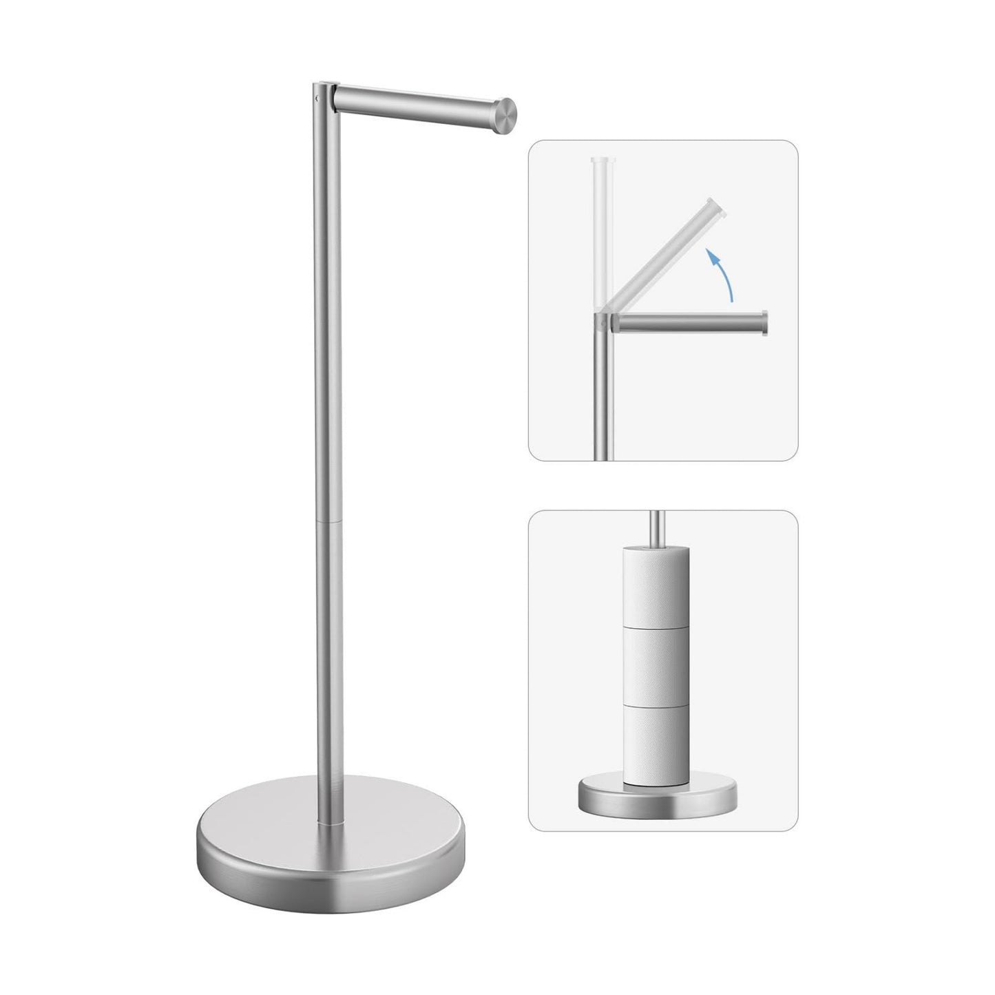Brushed Nickel Toilet Paper Holder Stand Free Standing Tissue Roll Holder | Freestanding Toilet Paper Stand Storage for