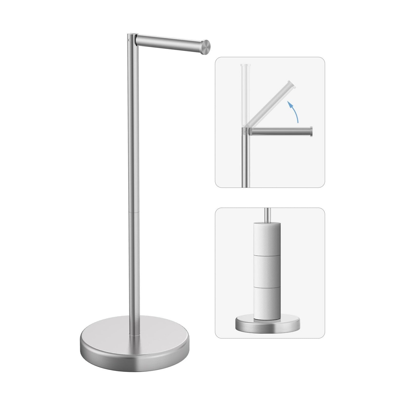 Brushed Nickel Toilet Paper Holder Stand Free Standing Tissue Roll Holder | Freestanding Toilet Paper Stand Storage for