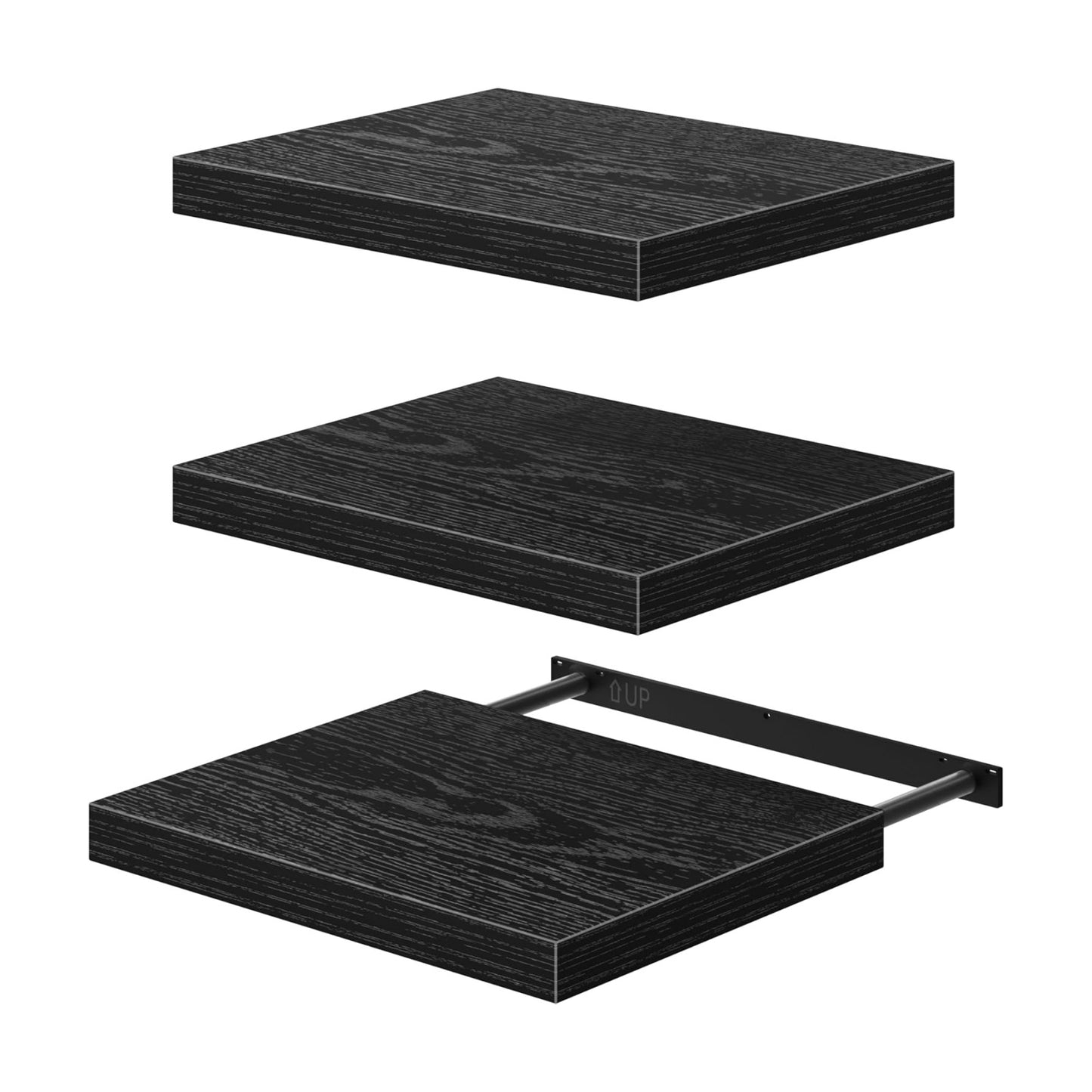 QEEIG 12" Deep Floating Projector Shelves Under TV Shelf (Black, Set of 3)