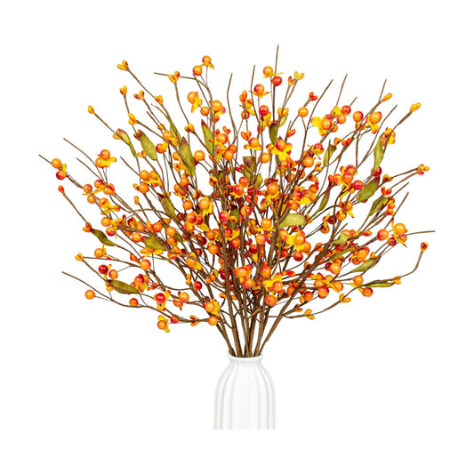 J'FLORU Artificial Fall Decorations for Home 12 Pack Fall Floral Picks 17 Inch Orange Berry Stems for Autumn Flower Arrangement Centerpieces Thanksgiving Decor