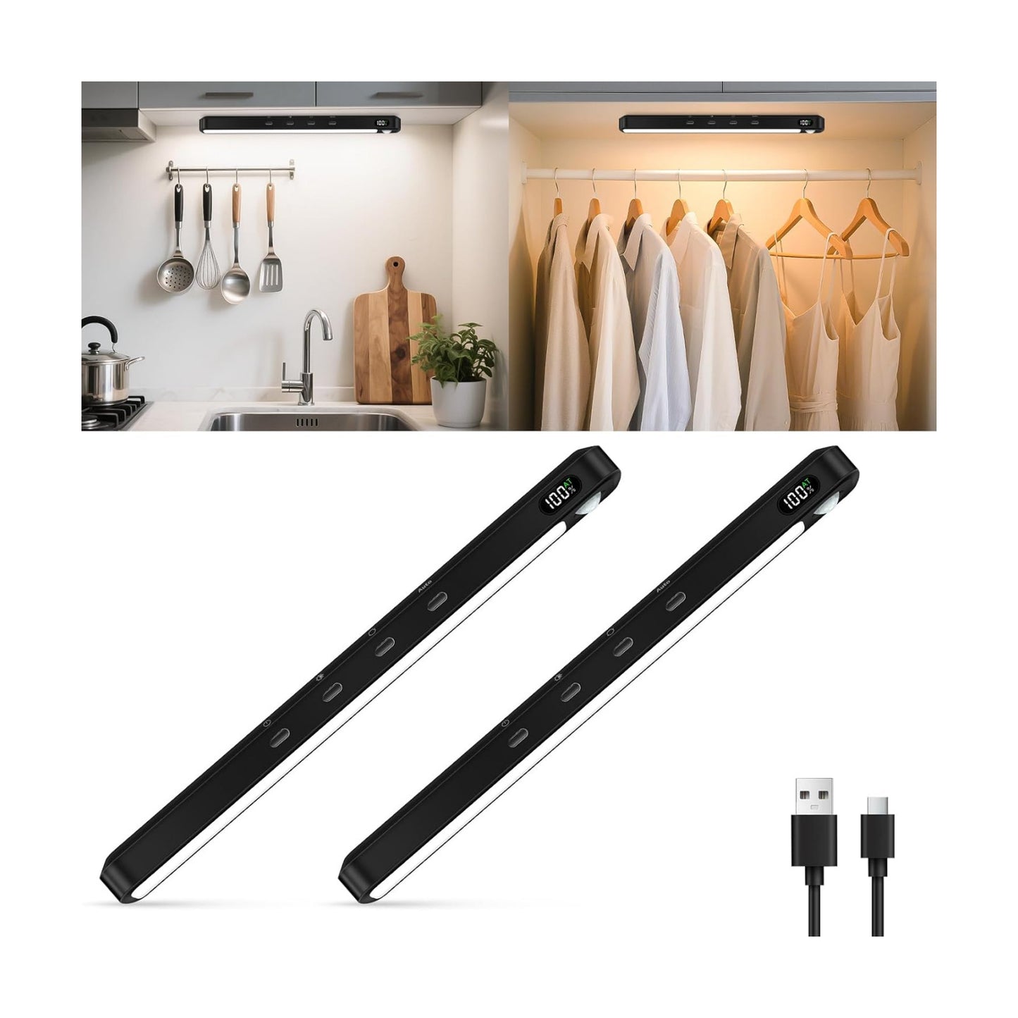WILLED Under Cabinet & Closet Lights, Motion Sensor, Rechargeable, Magnetic, 3 Color Temps, Dimmable LED Light Bar for