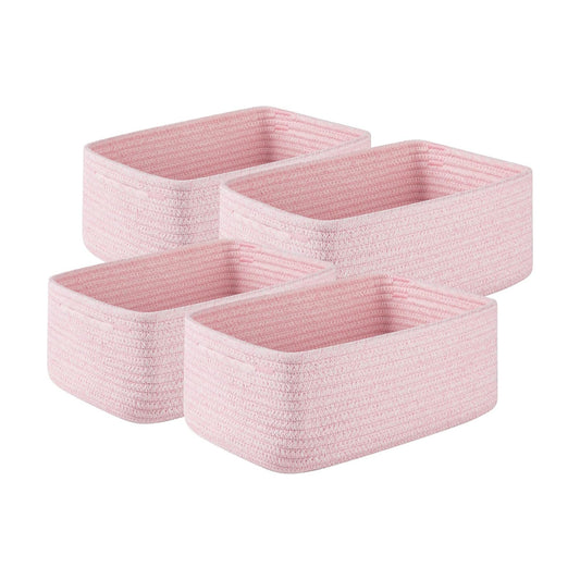 Mini Woven Rope Storage Bins for Towels / Pink / 11.81''lx7.87''wx4.72''h / Set of 4
