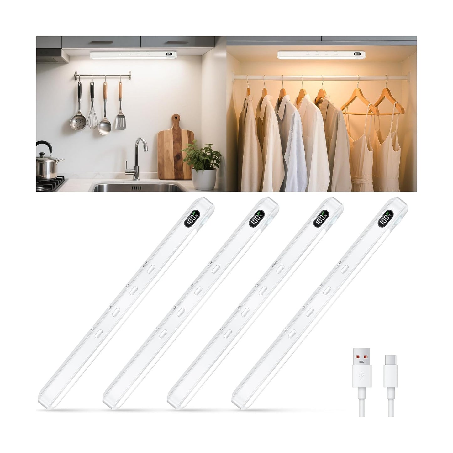 WILLED Under Cabinet & Closet Lights, Motion Sensor, Rechargeable, Magnetic, 3 Color Temps, Dimmable LED Light Bar for
