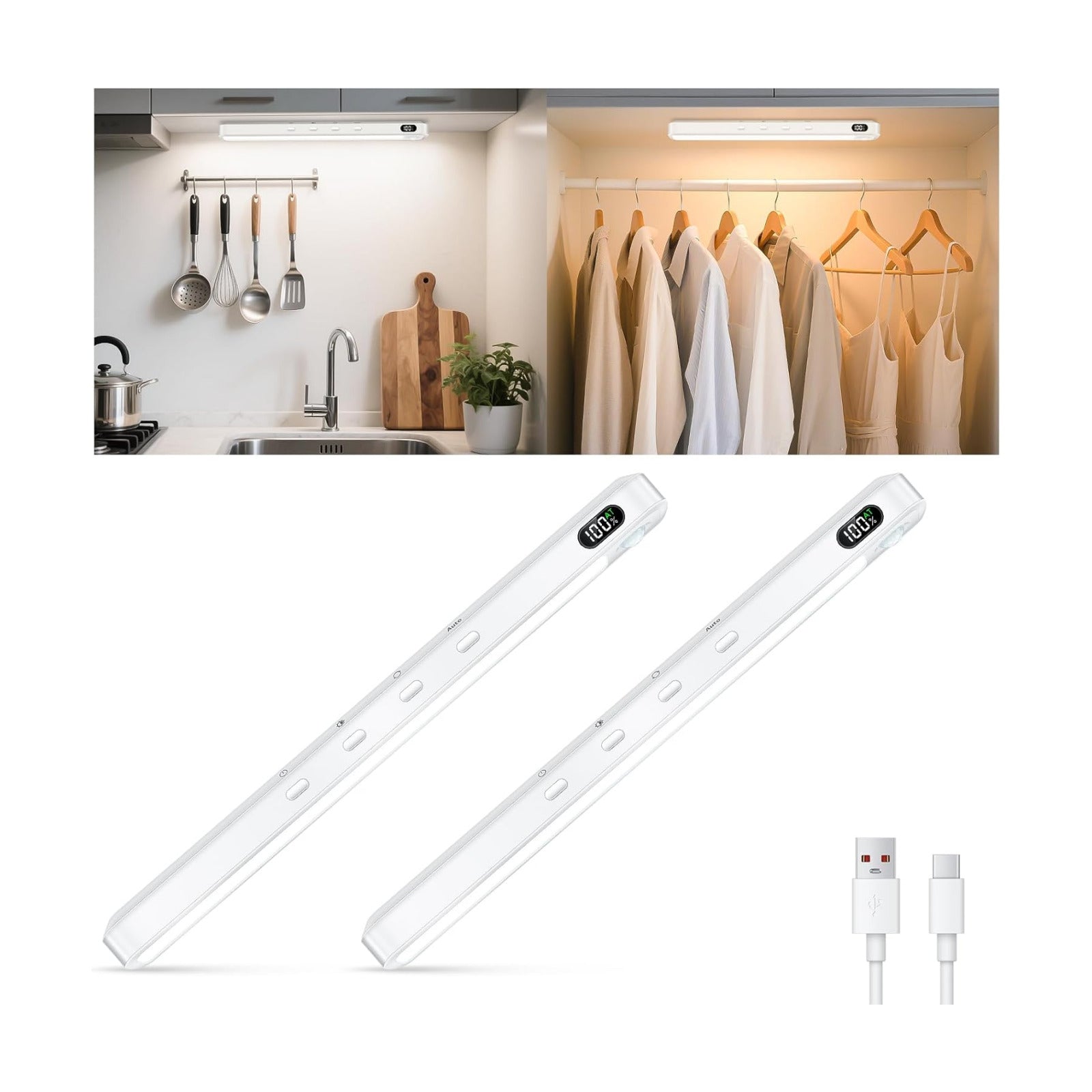 WILLED Under Cabinet & Closet Lights, Motion Sensor, Rechargeable, Magnetic, 3 Color Temps, Dimmable LED Light Bar for