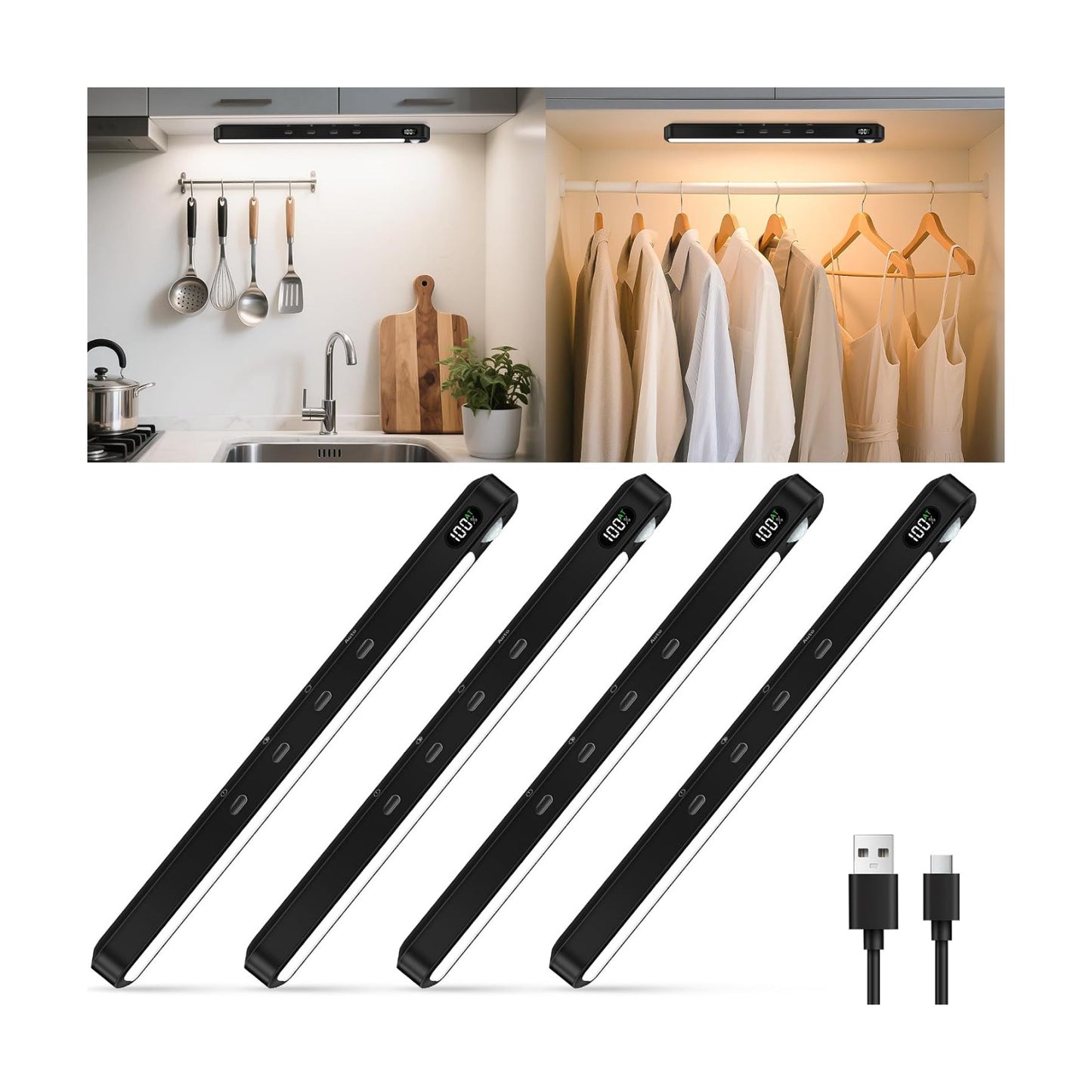 WILLED Under Cabinet & Closet Lights, Motion Sensor, Rechargeable, Magnetic, 3 Color Temps, Dimmable LED Light Bar for