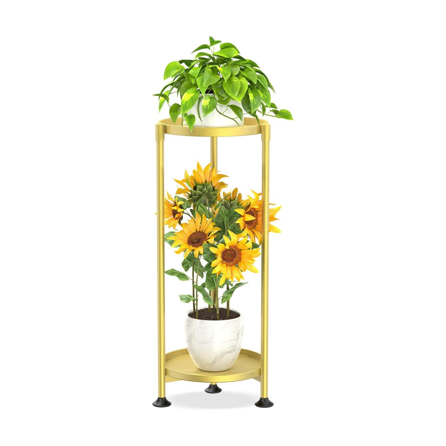 KMOTASUO 2 Tier Metal Plant Stand Tall for Indoor Outdoor Corner, Gold | Heavy Duty Flower Holder Rack, Modern Vertical