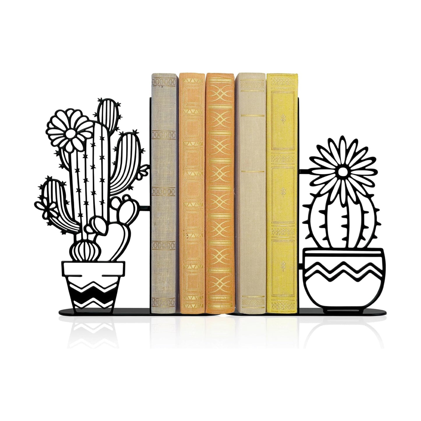 Metal Cactus Planter Book Ends / Black