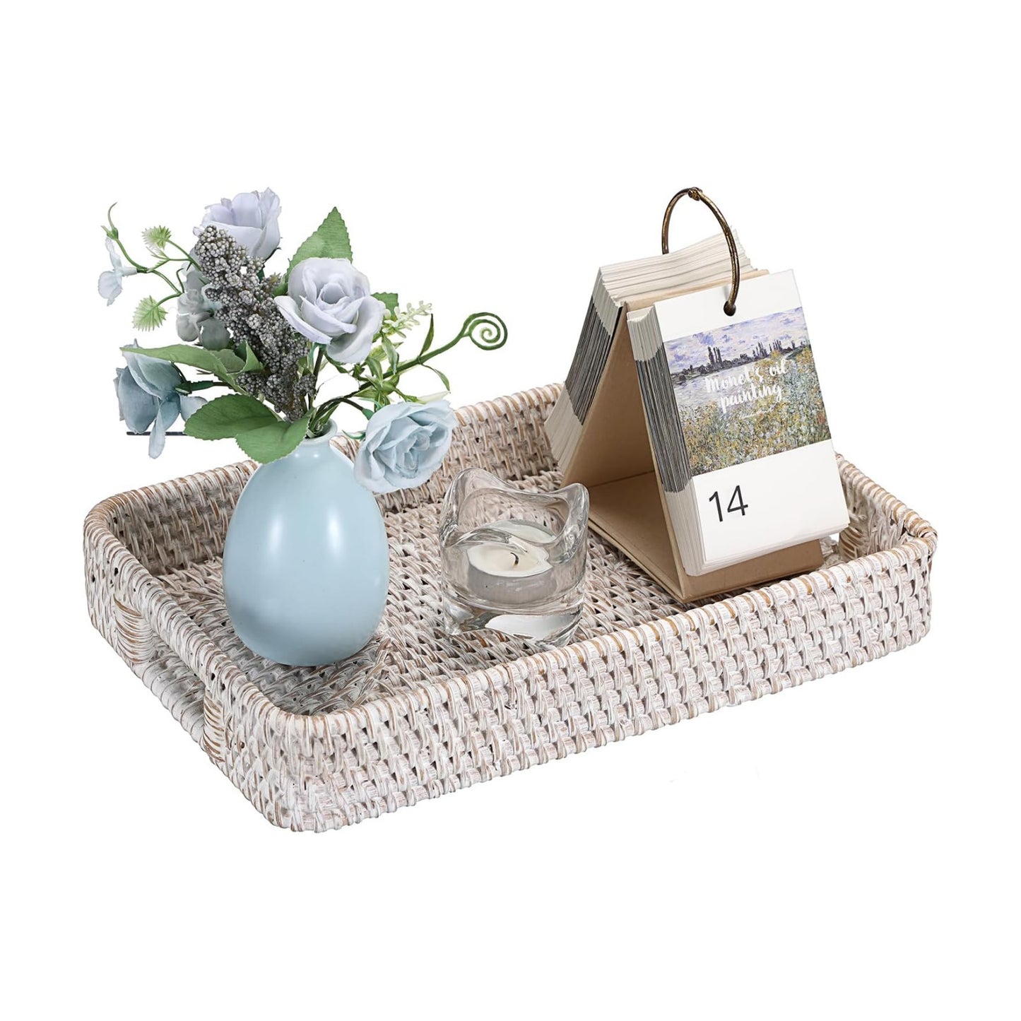 Hand Woven Tray / 11.8 x 7.8 x 1.9 / Whitewash
