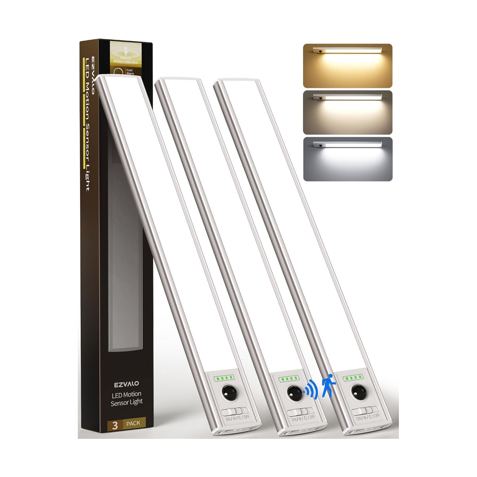 EZVALO 12inch Under Cabinet Lighting Wireless with Battery Indicator, 2500mAh Rechargeable Motion Sensor Light Indoor