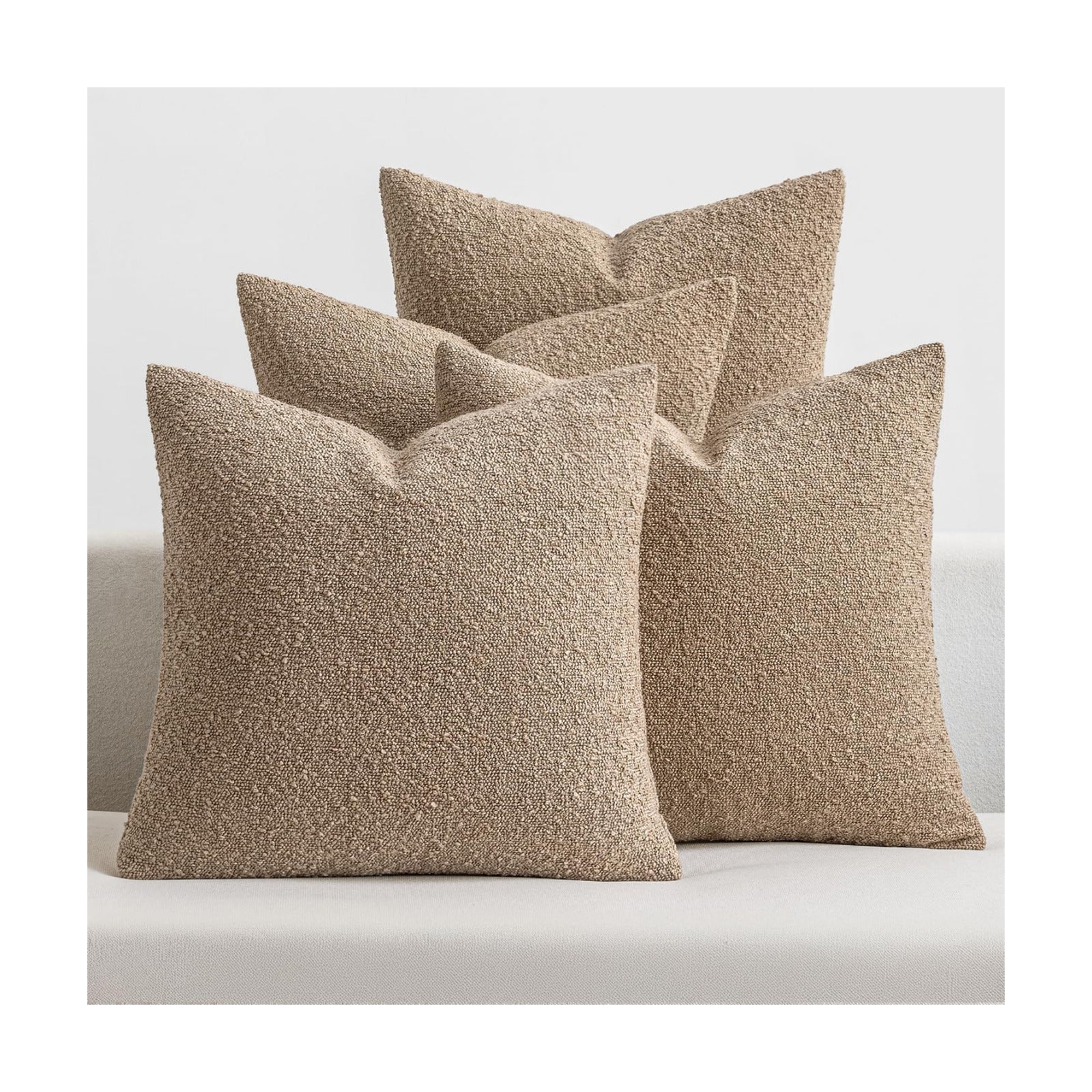 Decorative Textured Boucle Throw Pillow Covers Accent Solid Pillow / 18 x 18 / Camel / Set of 4