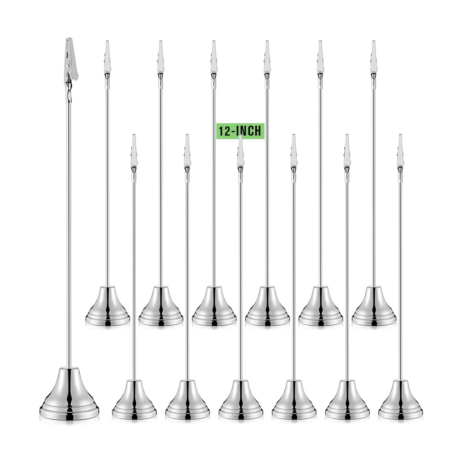 Skyygemm 12 Pcs Table Number Holders Metal Alligator Clip, Silver, 12 Inch | Cone Base Clips for Place Cards, Food