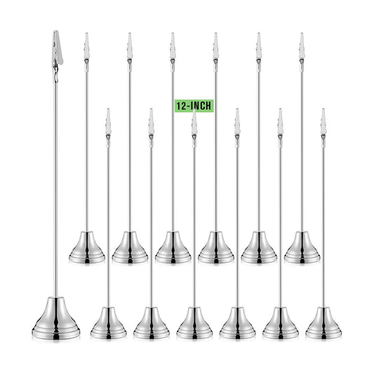 Skyygemm 12 Pcs Table Number Holders Metal Alligator Clip, Silver, 12 Inch | Cone Base Clips for Place Cards, Food