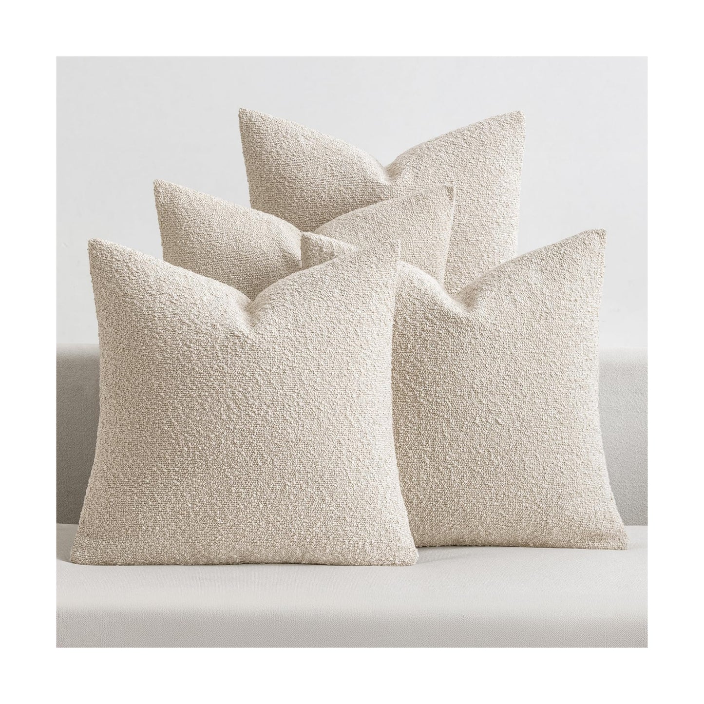 Decorative Textured Boucle Throw Pillow Covers Accent Solid Pillow / 18 x 18 / Beige / Set of 4