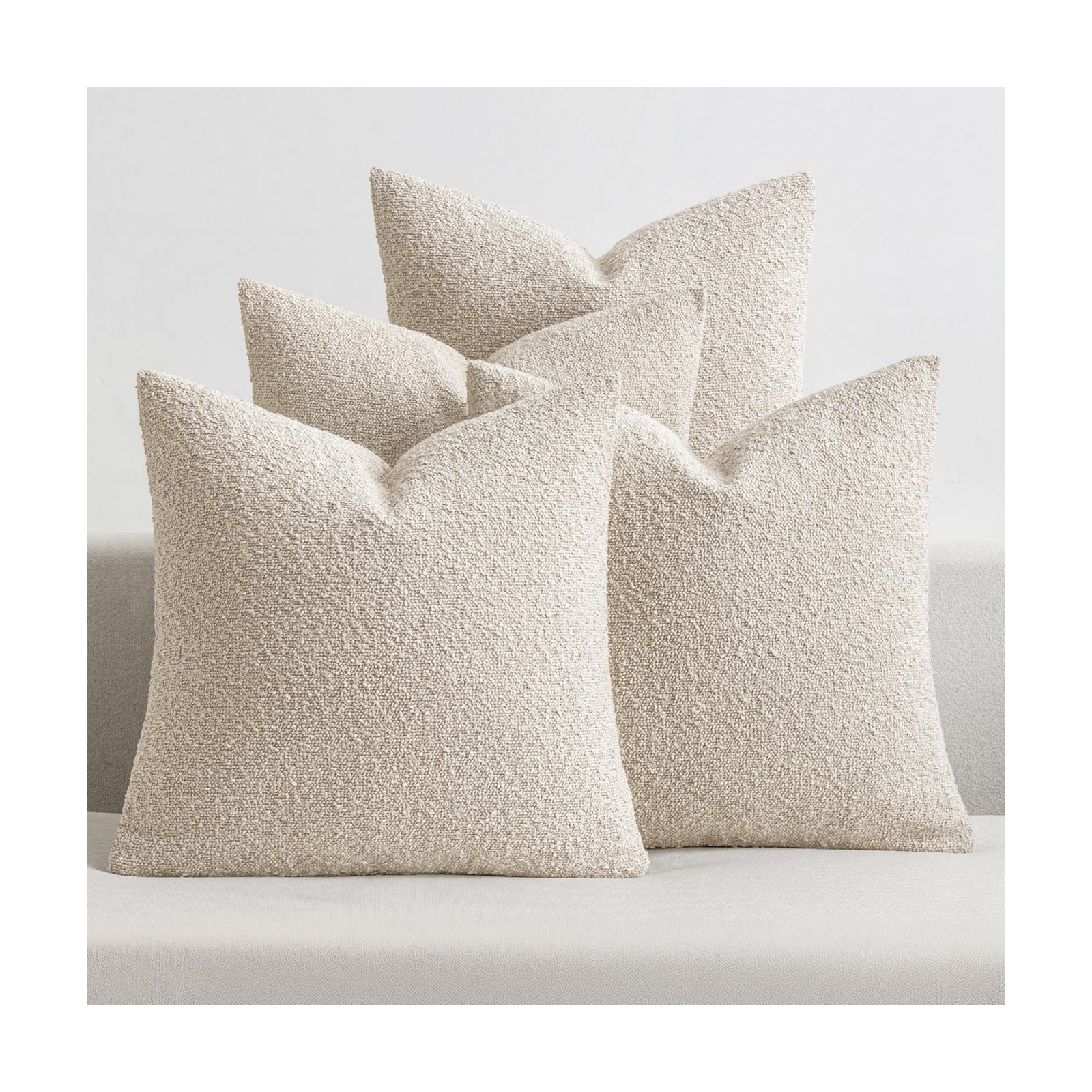 Decorative Textured Boucle Throw Pillow Covers Accent Solid Pillow / 18 x 18 / Beige / Set of 4