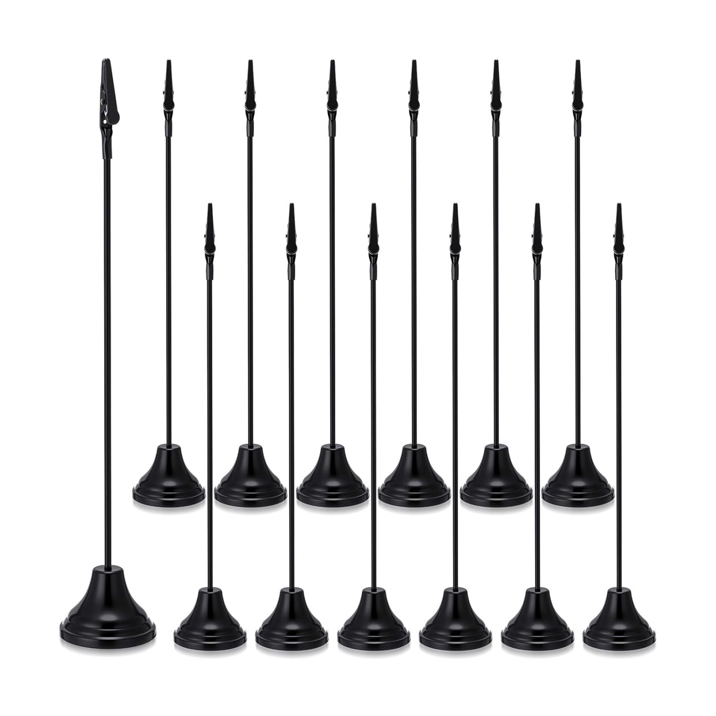 Skyygemm 12 Pcs Table Number Holders Metal Alligator Clip, Black, 12 Inch | Cone Base Clips for Place Cards, Food