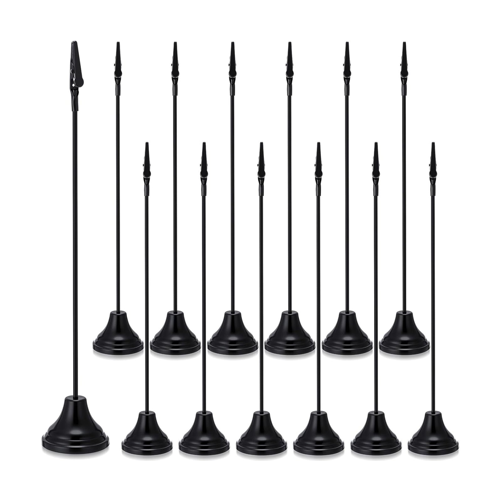 Skyygemm 12 Pcs Table Number Holders Metal Alligator Clip, Black, 12 Inch | Cone Base Clips for Place Cards, Food