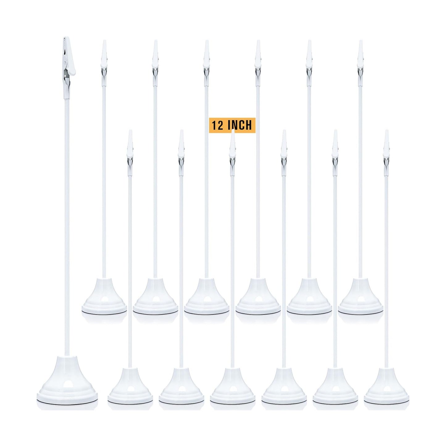Skyygemm 12 Pcs Table Number Holders Metal Alligator Clip, White, 12 Inch | Cone Base Clips for Place Cards, Food