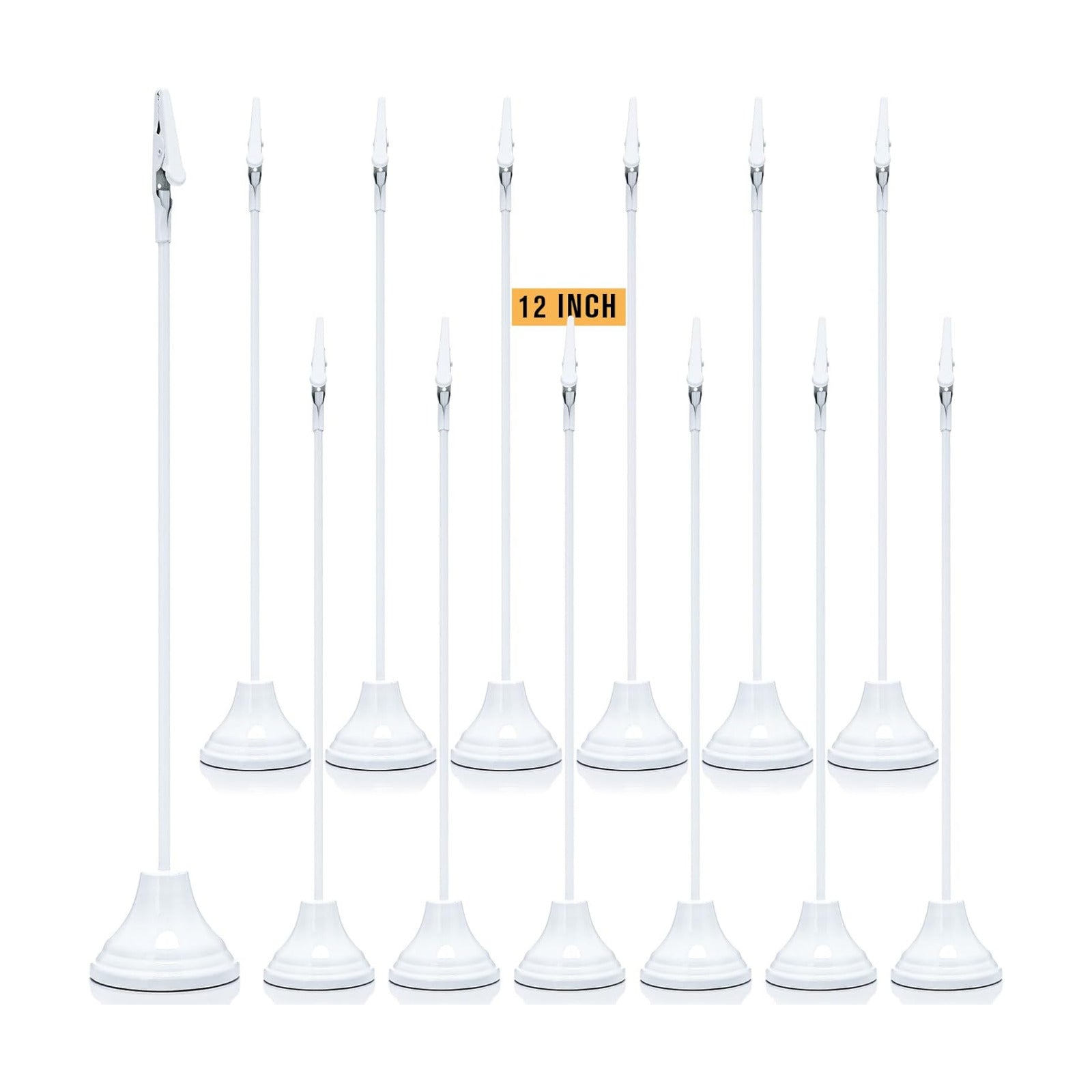 Skyygemm 12 Pcs Table Number Holders Metal Alligator Clip, White, 12 Inch | Cone Base Clips for Place Cards, Food