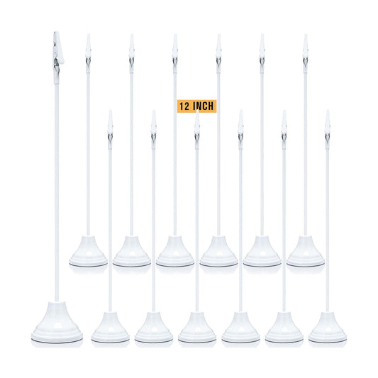 Skyygemm 12 Pcs Table Number Holders Metal Alligator Clip, White, 12 Inch | Cone Base Clips for Place Cards, Food