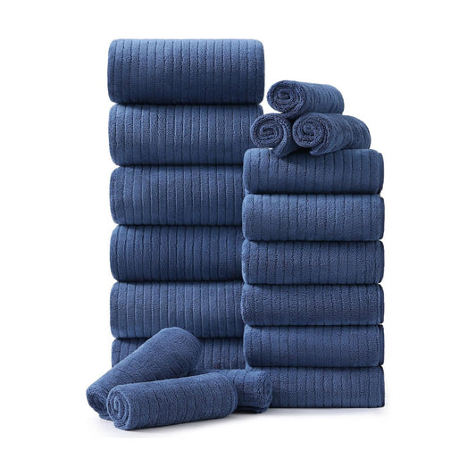 Hailea 18 Piece Family Bath Towel Set Include 6 Bath Towels,6 Hand Towels and 6 Washcloths Soft Bathroom Towel with