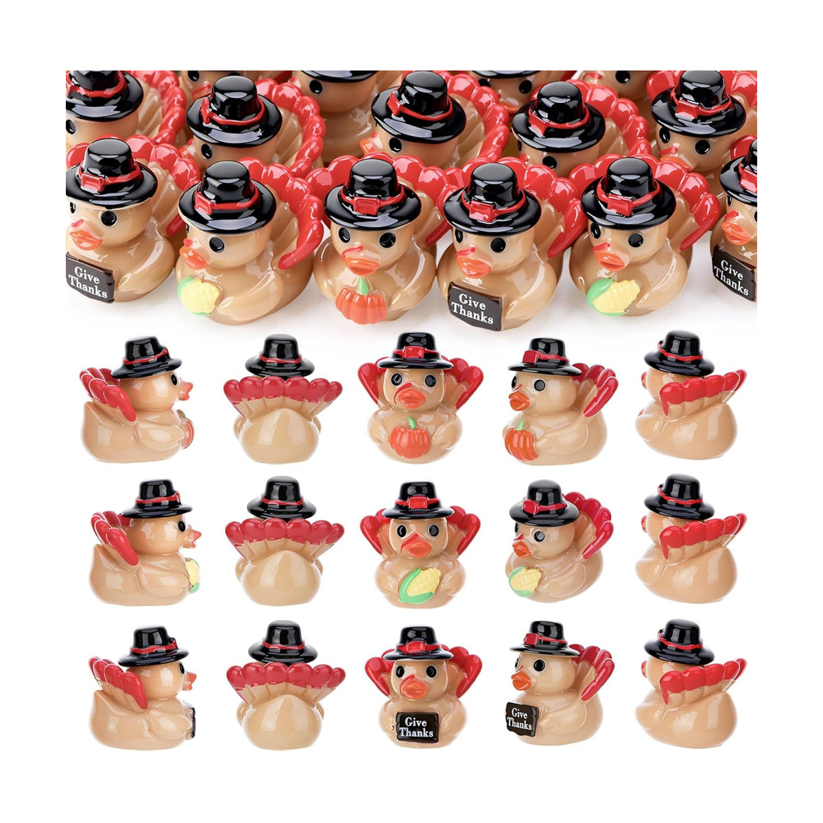 60 Pcs Thanksgiving Mini Resin Ducks, Tiny Turkey Ducks