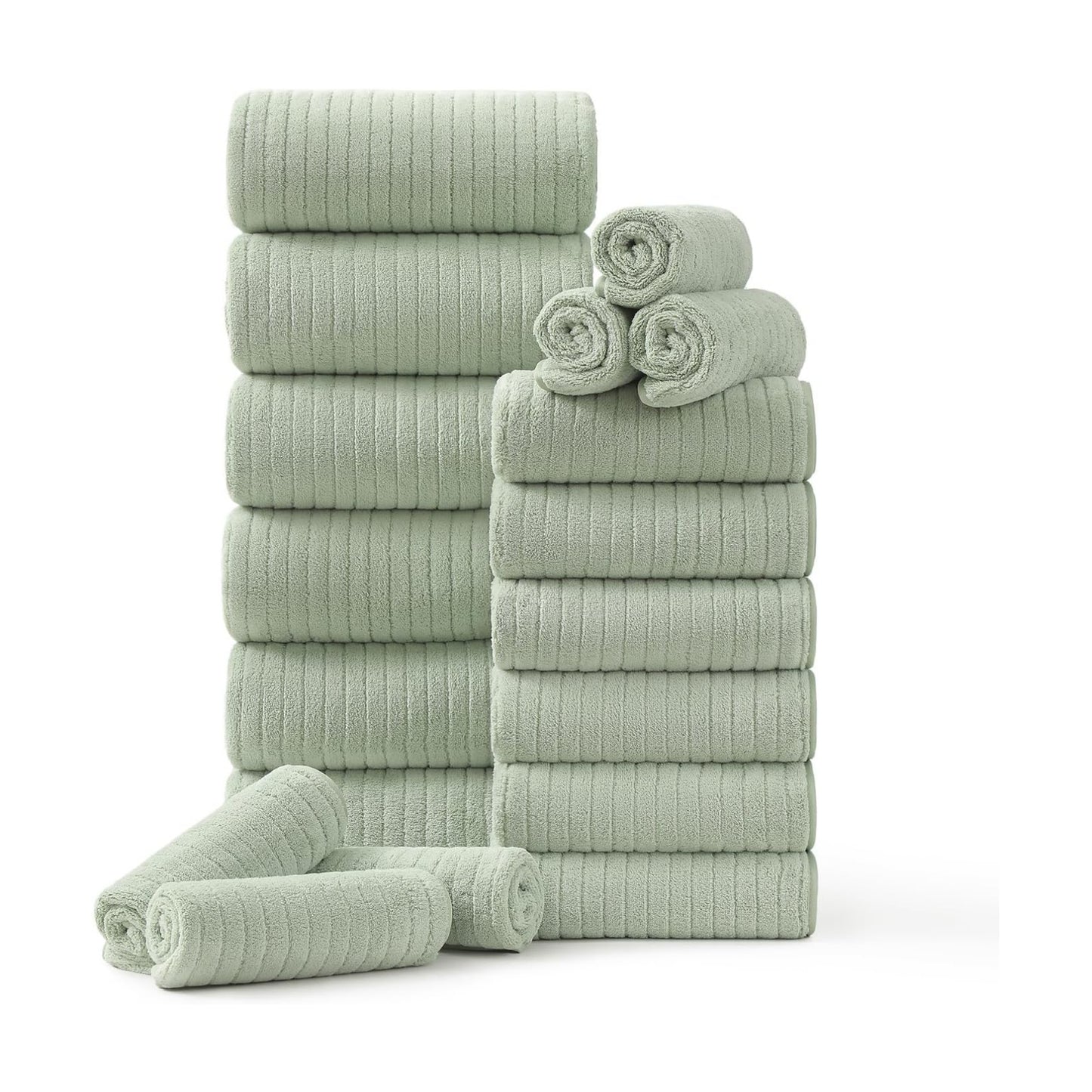 18 Piece Family Bath Towel Set Include 6 Bath Towels,6 Hand Towels and 6 Washcloths Soft Bathroom Towel with Hanging