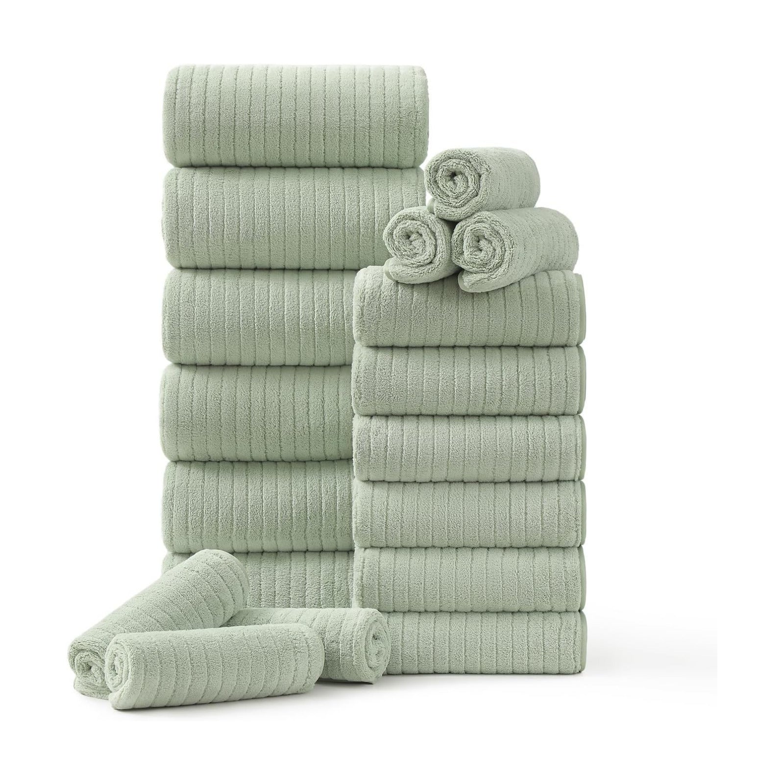 18 Piece Family Bath Towel Set Include 6 Bath Towels,6 Hand Towels and 6 Washcloths Soft Bathroom Towel with Hanging