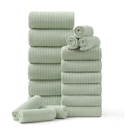 18 Piece Family Bath Towel Set Include 6 Bath Towels,6 Hand Towels and 6 Washcloths Soft Bathroom Towel with Hanging