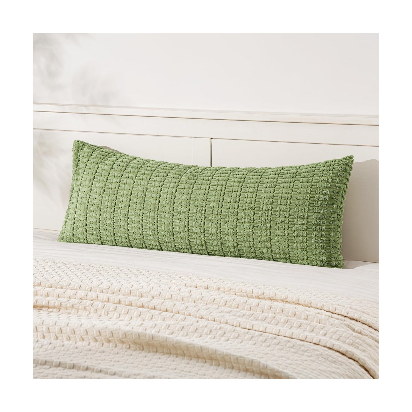 MIULEE Lumbar Corduroy Throw Pillow Cover for Bed 14x36 Beige Pack of 1