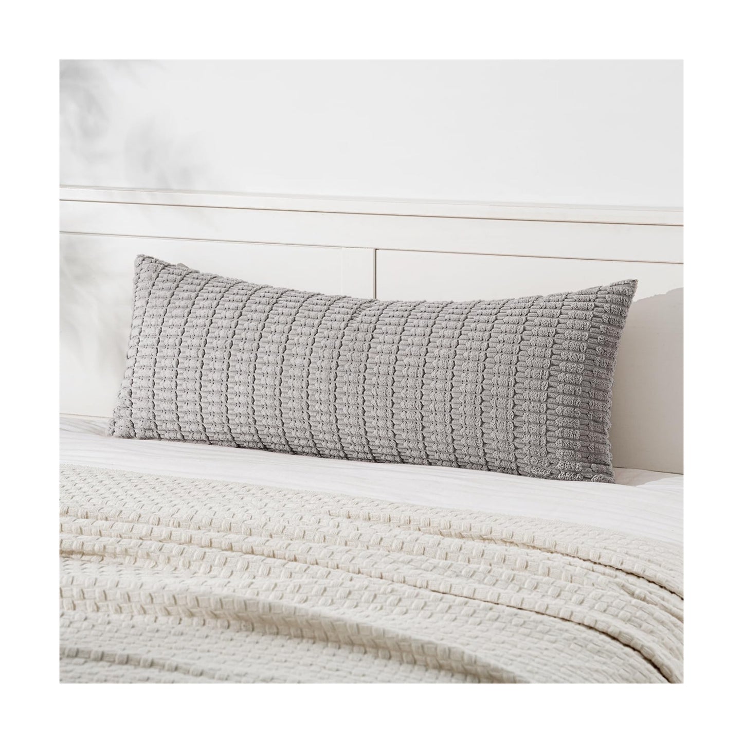 MIULEE Lumbar Corduroy Throw Pillow Cover for Bed 14x36 Light Grey Set of 1