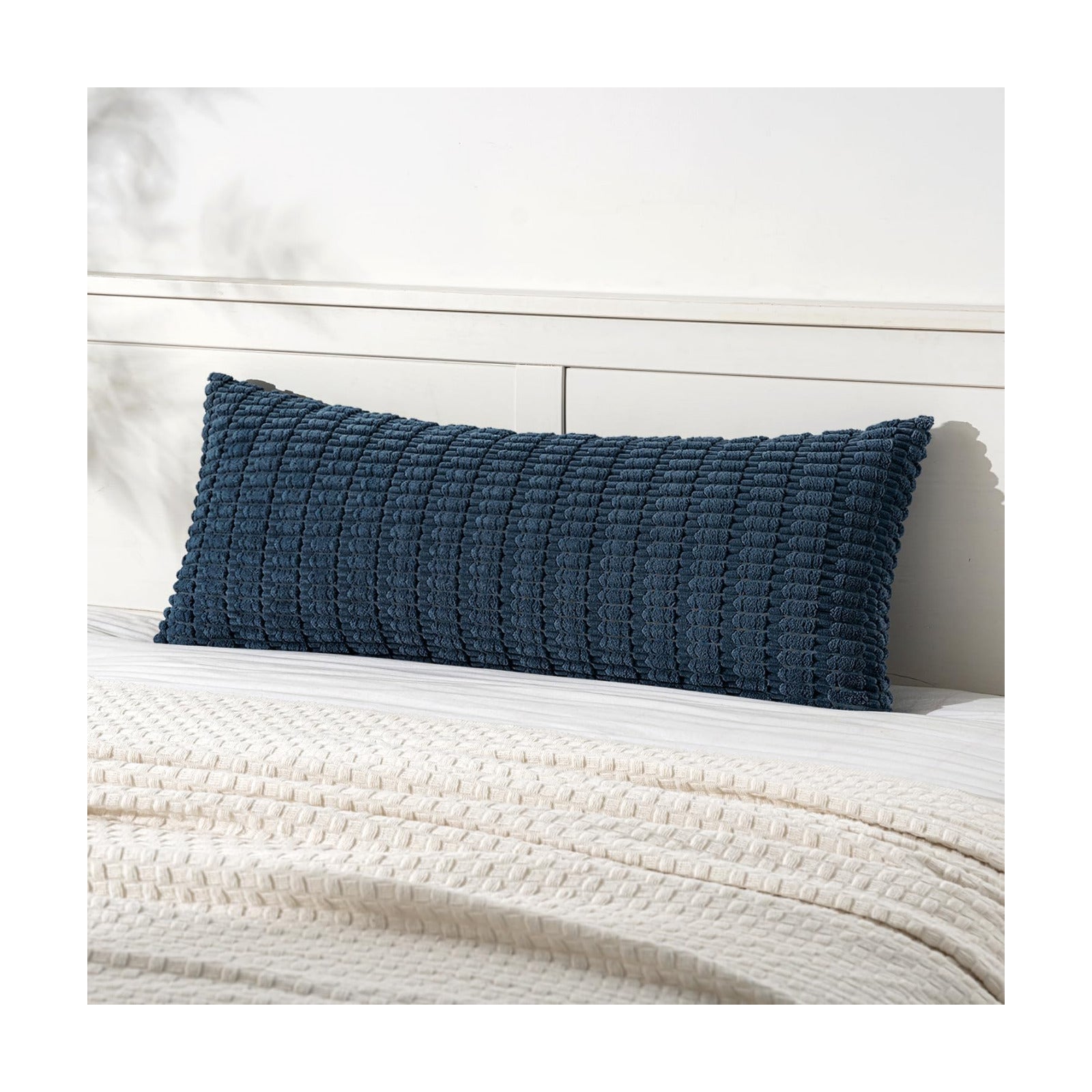 MIULEE Lumbar Corduroy Throw Pillow Cover for Bed 14x36 Blue Pack of 1