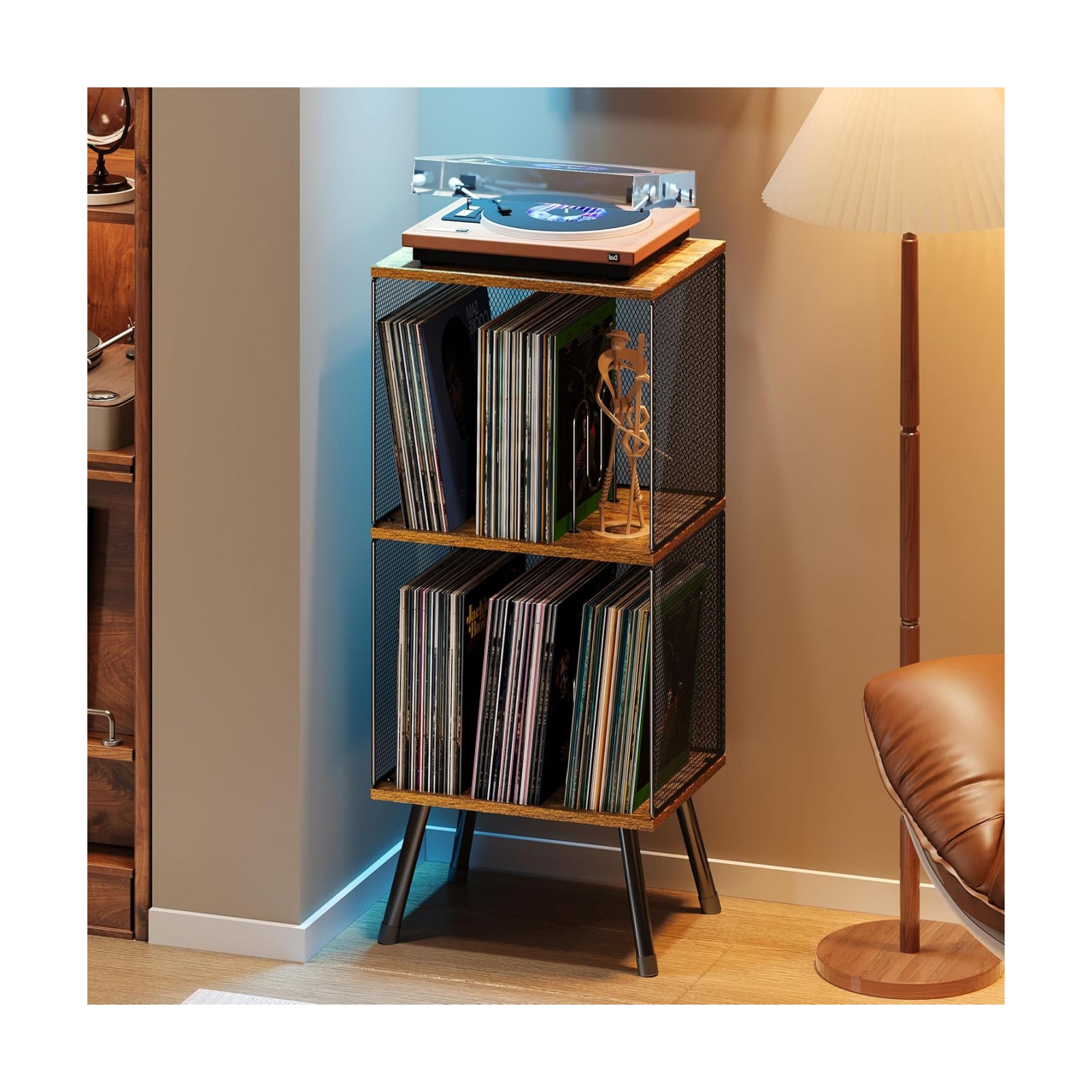 X-cosrack 3-Tier Record Player Stand, Turntable Stand with Storage up to 200 Albums, Corner Vinyl Record Holder with